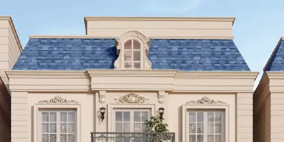 Mansard roofline and dormer window detail at Godrej Florenne